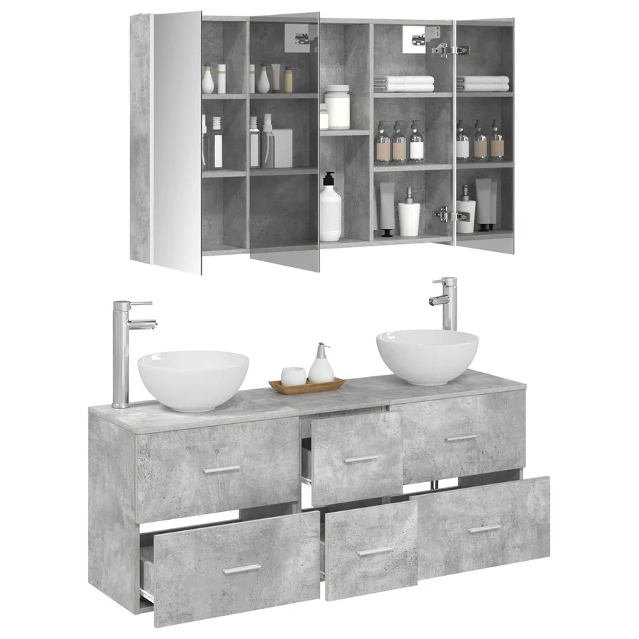 Ensemble de mobilier de salle de bain 4 pcs Gris béton - 3