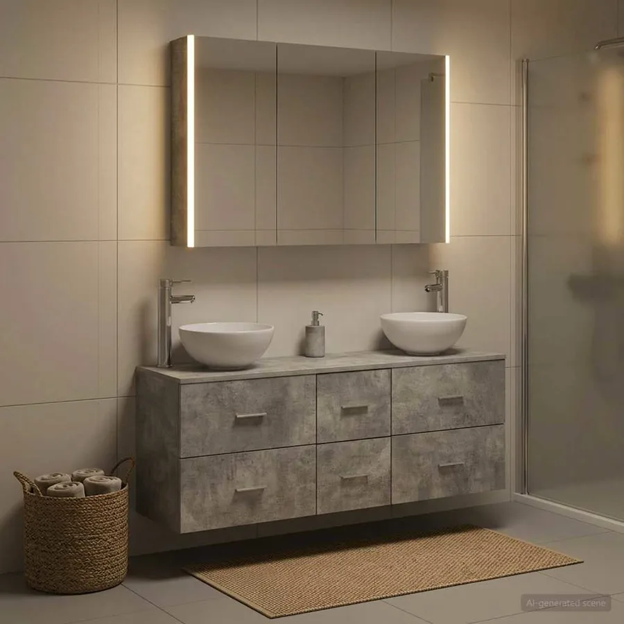 Ensemble de mobilier de salle de bain 4 pcs Gris béton - 4