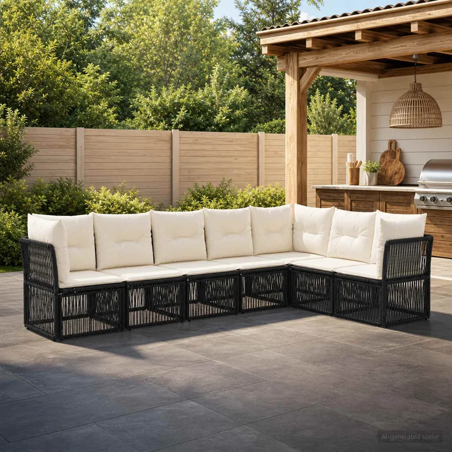Ensemble de canapé de jardin 7 pcs Noir polyrotin