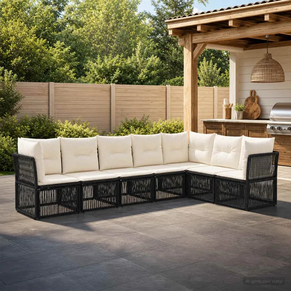 Ensemble de canapé de jardin 7 pcs Noir polyrotin
