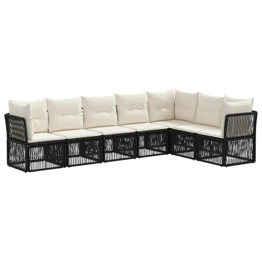 Ensemble de canapé de jardin 7 pcs Noir polyrotin - 2