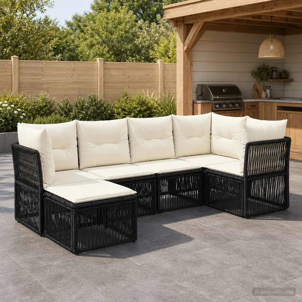 Ensemble de canapé de jardin 6 pcs Noir polyrotin