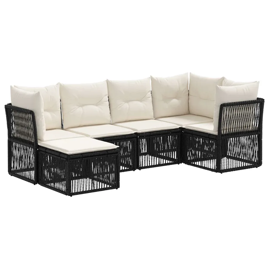Ensemble de canapé de jardin 6 pcs Noir polyrotin - 2