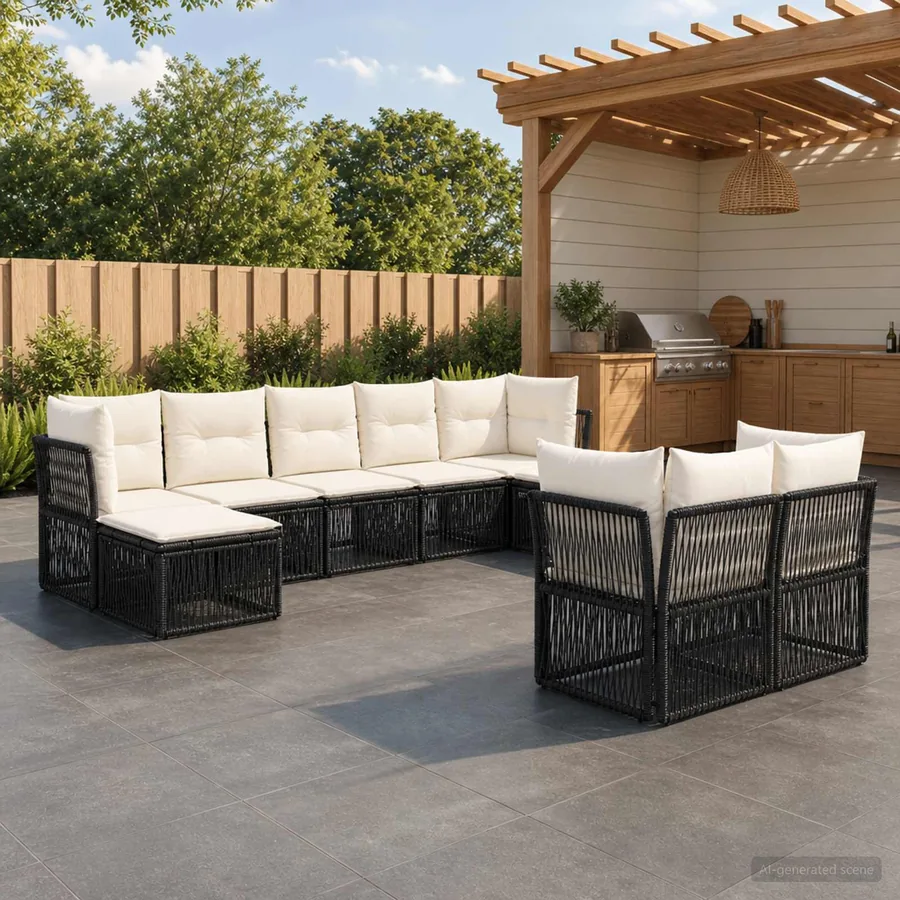 Ensemble de canapé de jardin 9 pcs Noir polyrotin