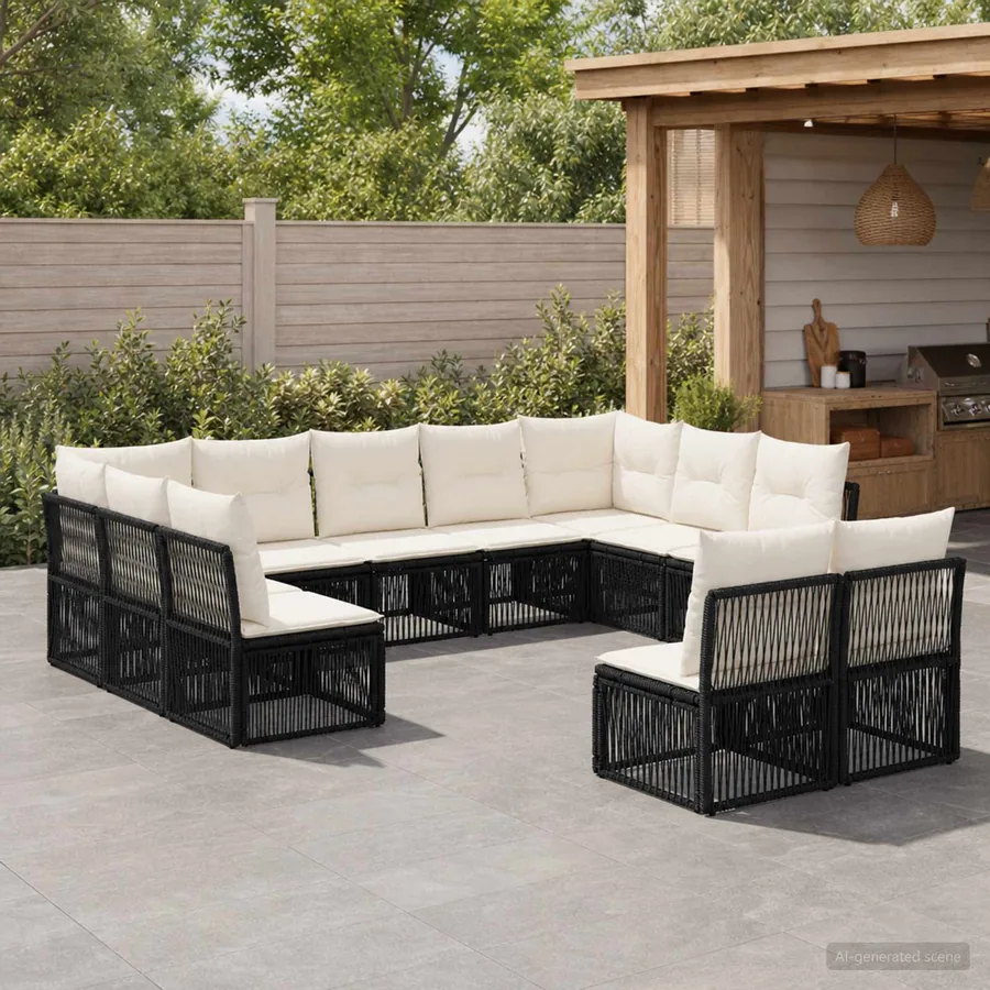 Ensemble de canapé de jardin 11 pcs Noir polyrotin