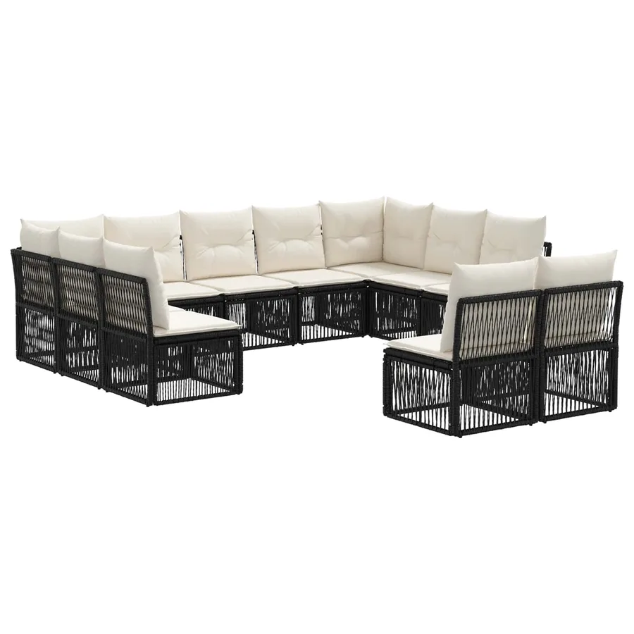 Ensemble de canapé de jardin 11 pcs Noir polyrotin - 2