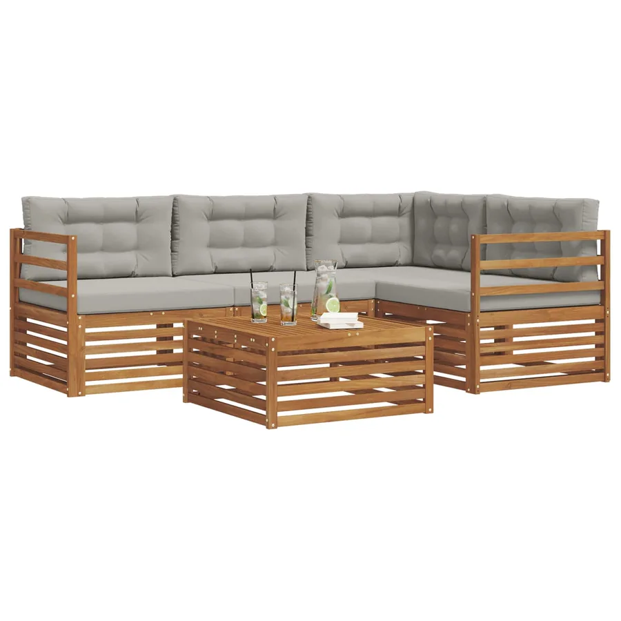 Ensemble de canapés d'extérieur 5 pcs Gris Naturel et Clair - 3