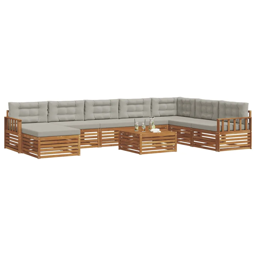 Ensemble de canapés d'extérieur 9 pcs Gris Naturel et Clair - 3