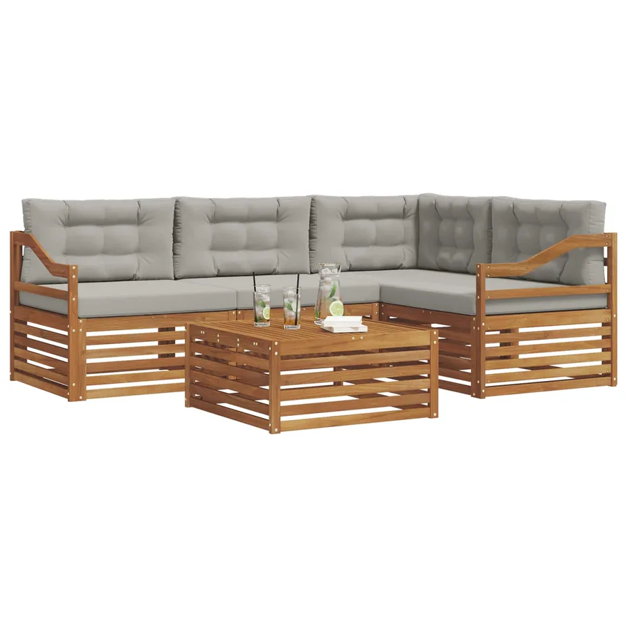 Ensemble de canapés d'extérieur 5 pcs Gris Naturel et Clair - 3