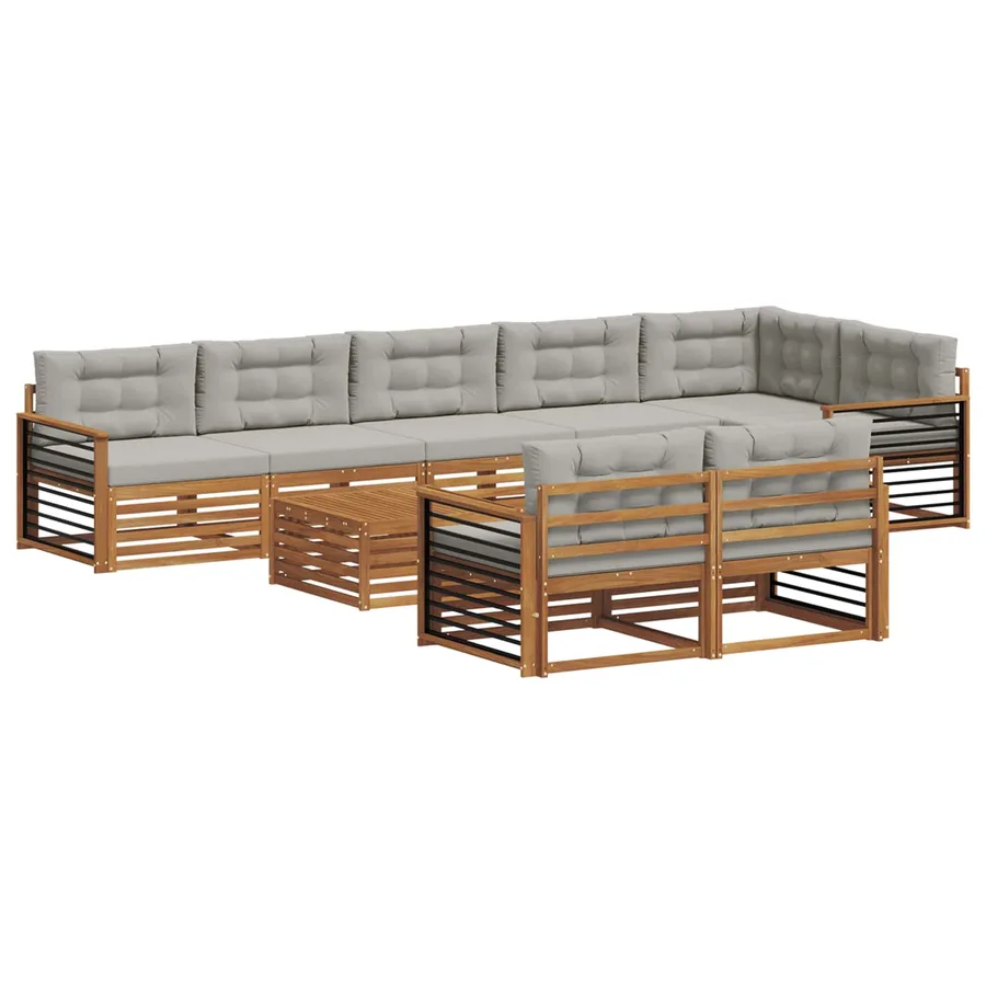 Ensemble de canapés d'extérieur 9 pcs Gris Naturel et Clair - 2