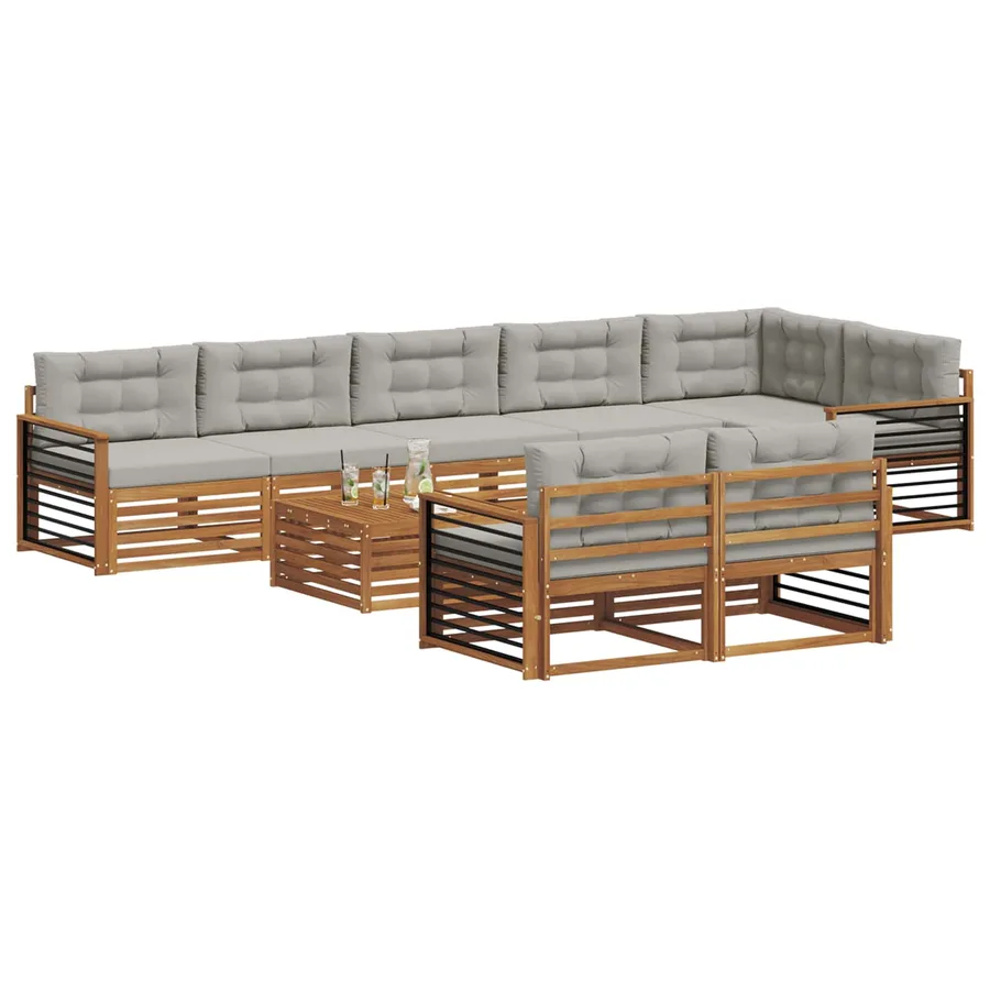 Ensemble de canapés d'extérieur 9 pcs Gris Naturel et Clair - 3