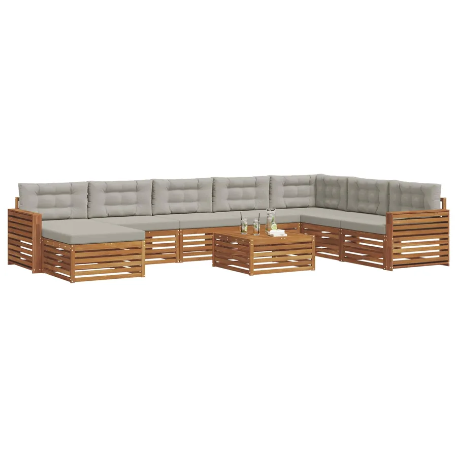 Ensemble de canapés d'extérieur 9 pcs Gris Naturel et Clair - 3