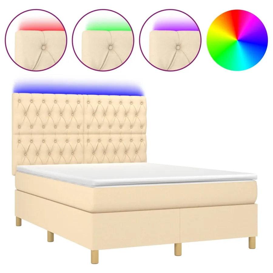 Sommier à lattes de lit et matelas et LED Crème 140x200cm Tissu - 2