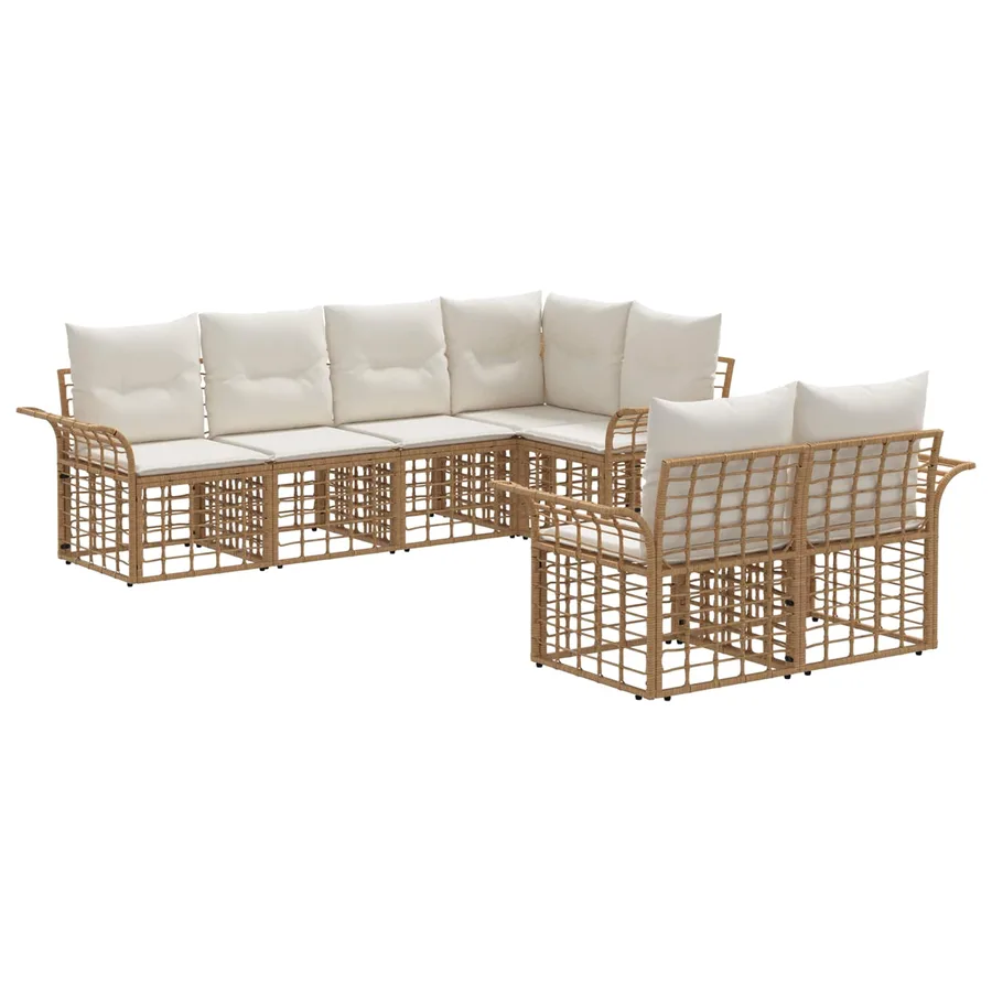 Ensemble de canapés d'extérieur 7 pcs Blanc Naturel et Crème - 2