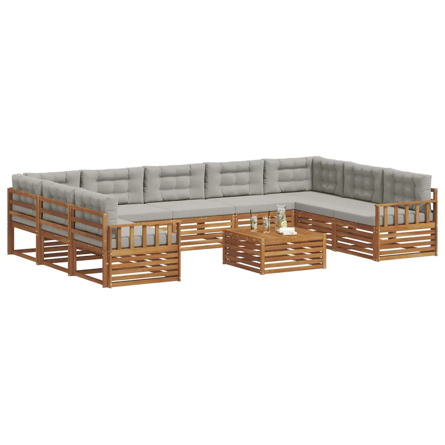 Ensemble de canapés d'extérieur 10 pcs Gris Naturel et Clair - 3
