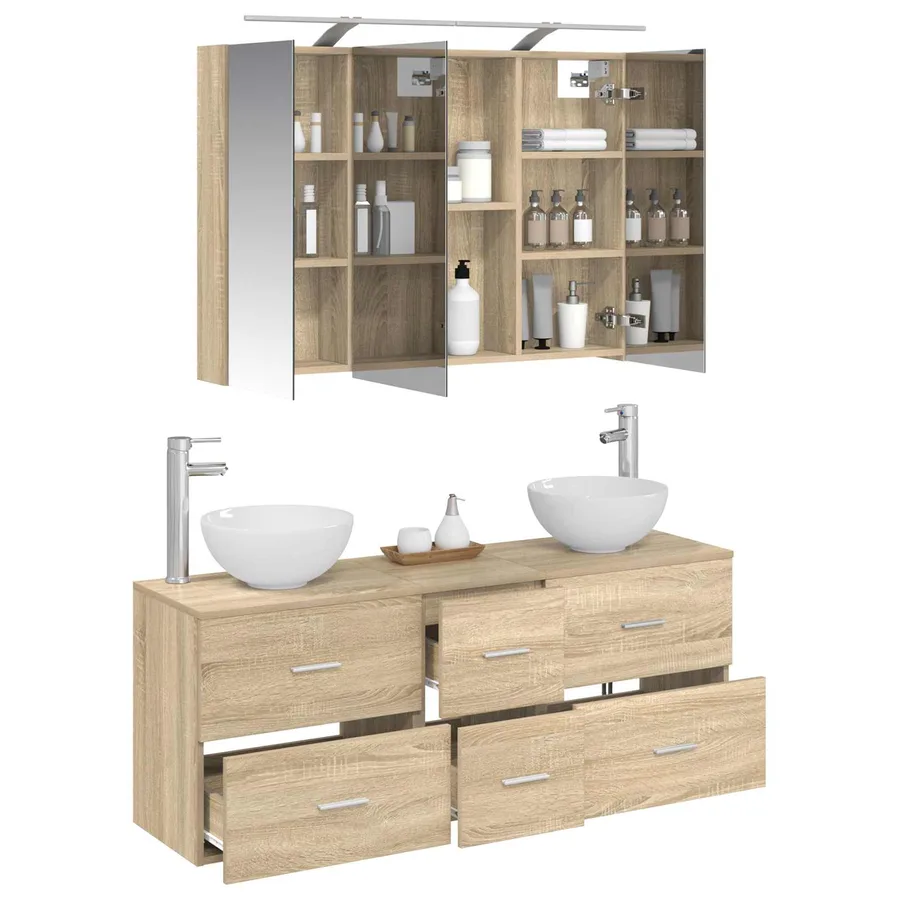 Ensemble de mobilier de salle de bain 4 pcs Chêne Sonoma - 3