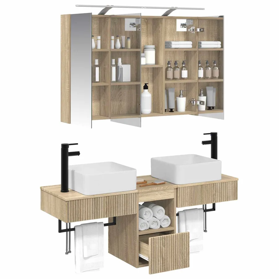 Ensemble d'armoire de salle de bain 4 pcs Chêne Sonoma - 3