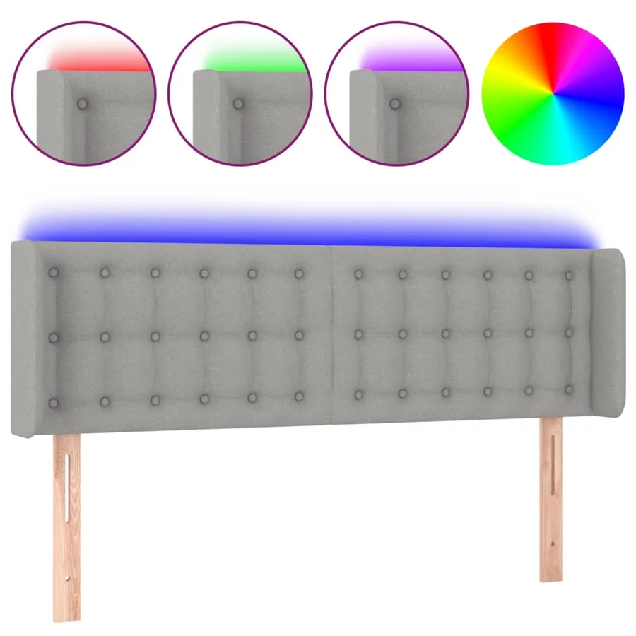 Tête de lit à LED Gris clair 147x16x78/88 cm Tissu - 2