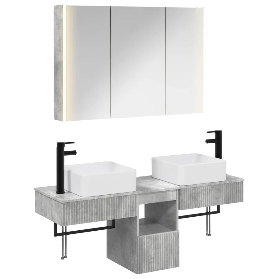 Ensemble d'armoire de salle de bain 4 pcs Gris béton - 2