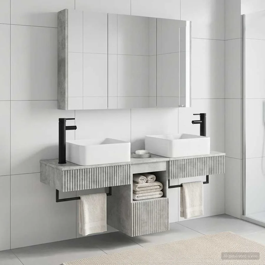 Ensemble d'armoire de salle de bain 4 pcs Gris béton - 4