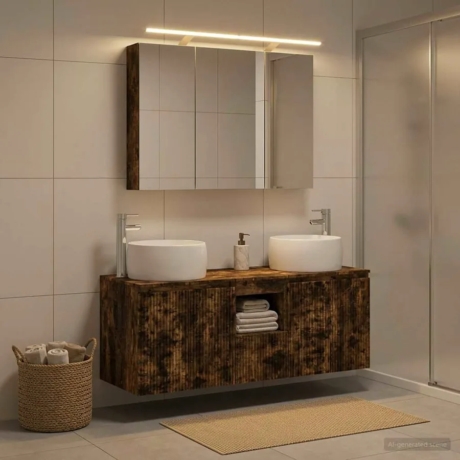 Ensemble d'armoire de salle de bain 4 pcs Chêne fumé