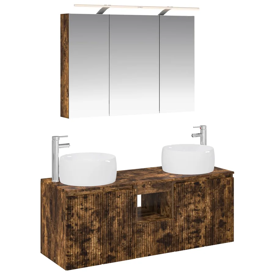 Ensemble d'armoire de salle de bain 4 pcs Chêne fumé - 2