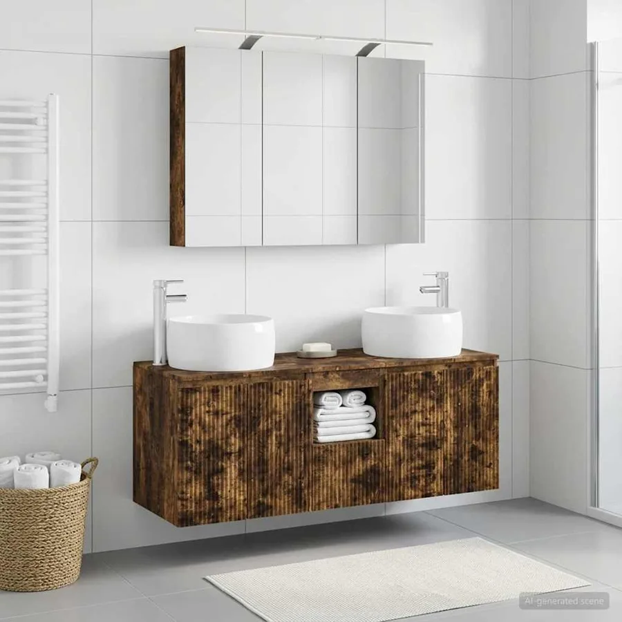 Ensemble d'armoire de salle de bain 4 pcs Chêne fumé - 4