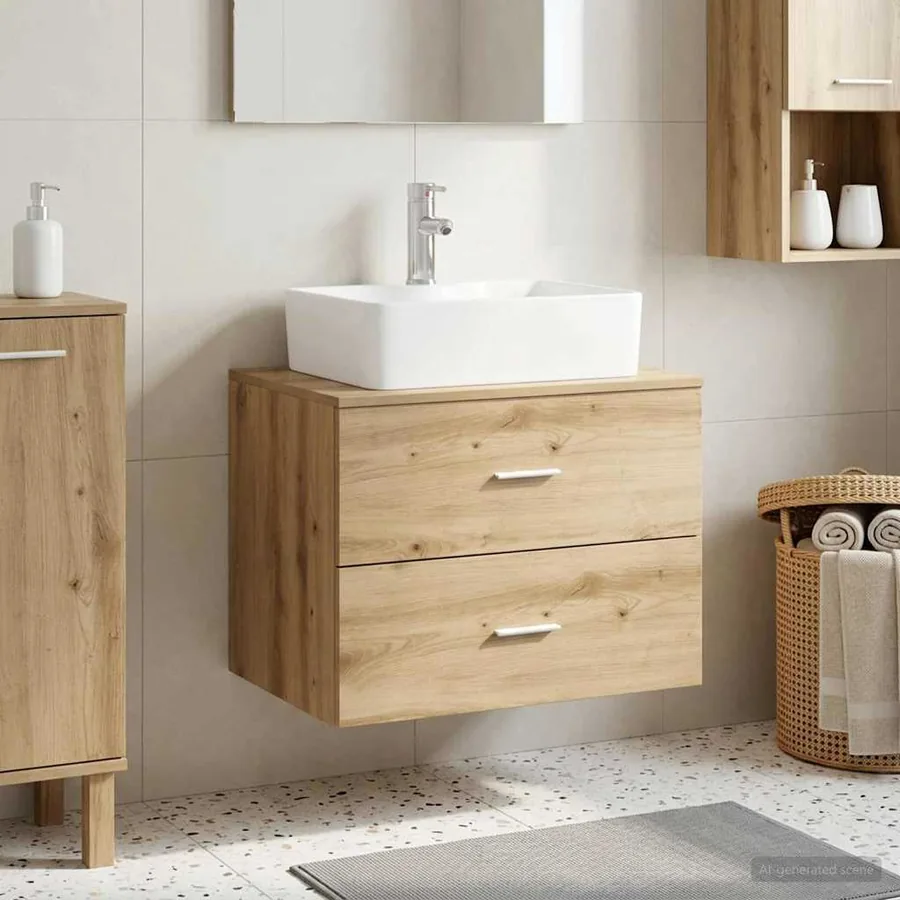 Meuble de Salle de Bain Suspendu Chêne artisanal