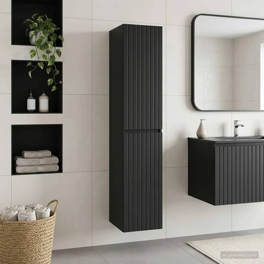 Cabinet de Salle de Bain Mural Noir 33 x 34,5 x 160 cm