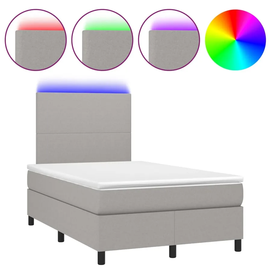 Sommier à lattes de lit et matelas et LED Gris clair 120x200 cm - 2