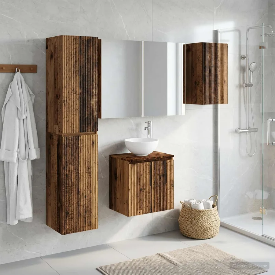 Ensemble d'armoire de salle de bain 5 pcs Bois ancien