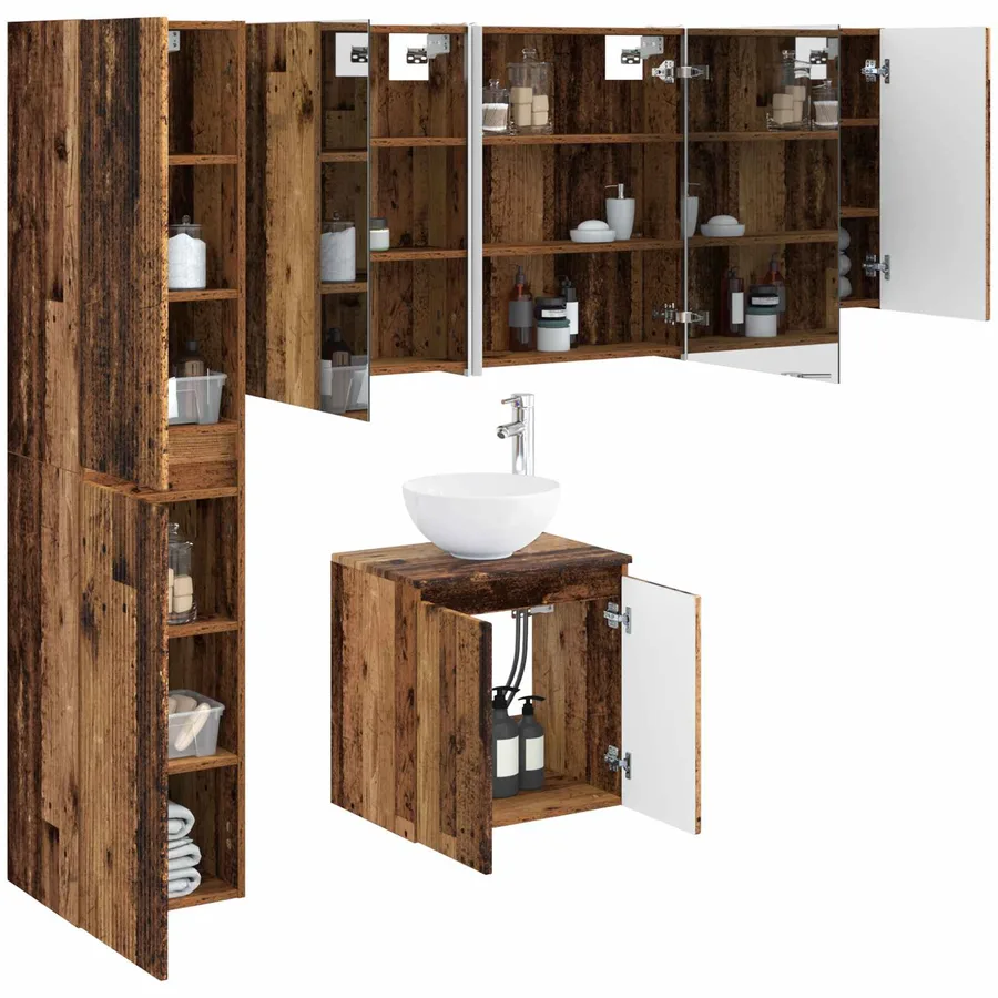 Ensemble d'armoire de salle de bain 5 pcs Bois ancien - 3