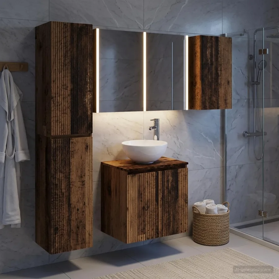 Ensemble d'armoire de salle de bain 5 pcs Bois ancien - 4