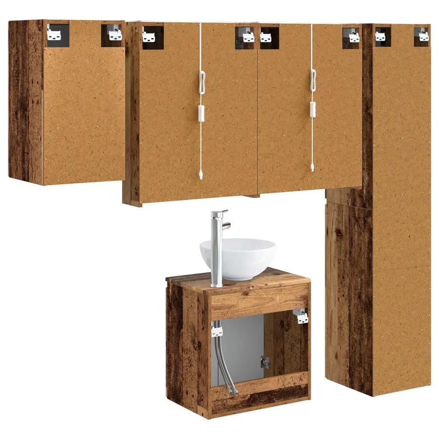 Ensemble d'armoire de salle de bain 5 pcs Bois ancien - 9