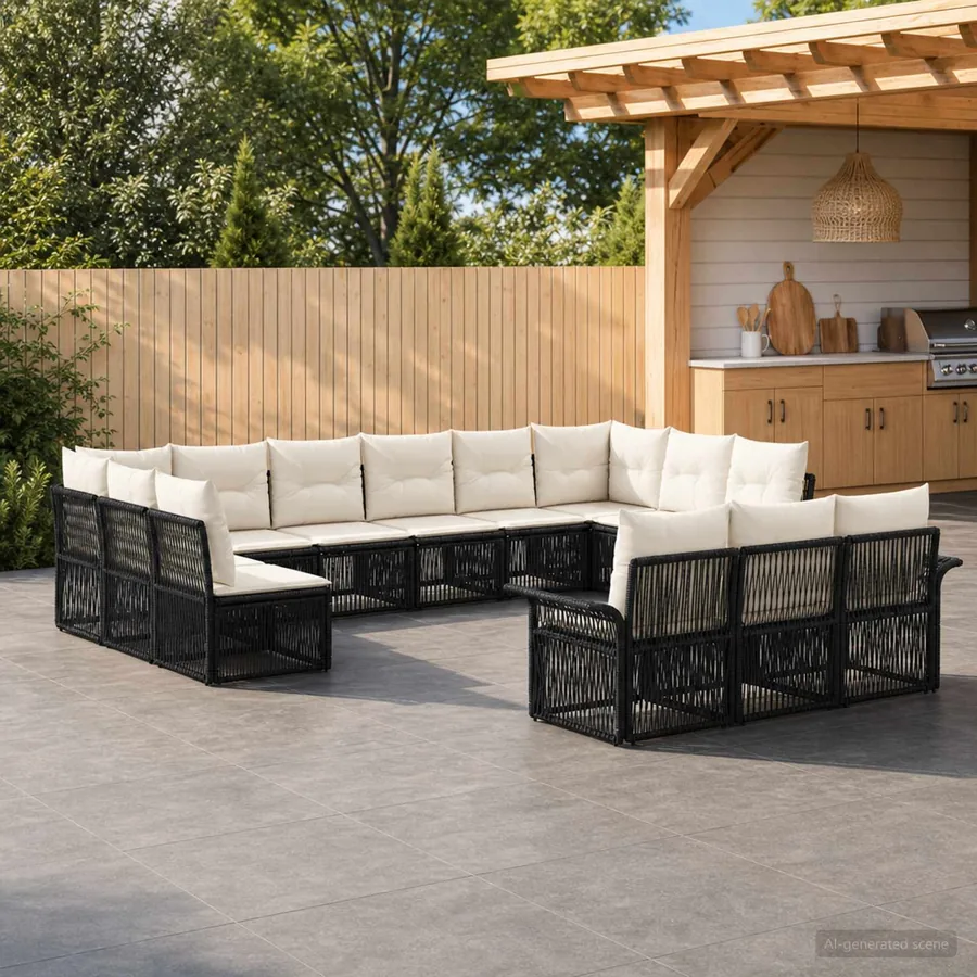 Ensemble de canapé de jardin 13 pcs Noir polyrotin