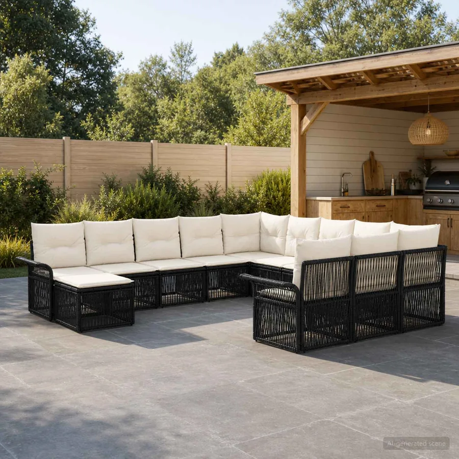 Ensemble de canapé de jardin 12 pcs Noir et blanc crème