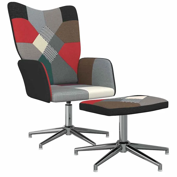 Chaise de relaxation avec tabouret Patchwork Tissu
