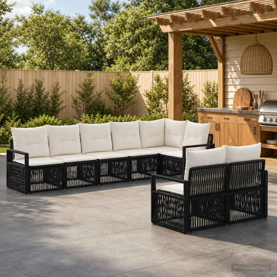 Ensemble de canapé de jardin 8 pcs Noir polyrotin