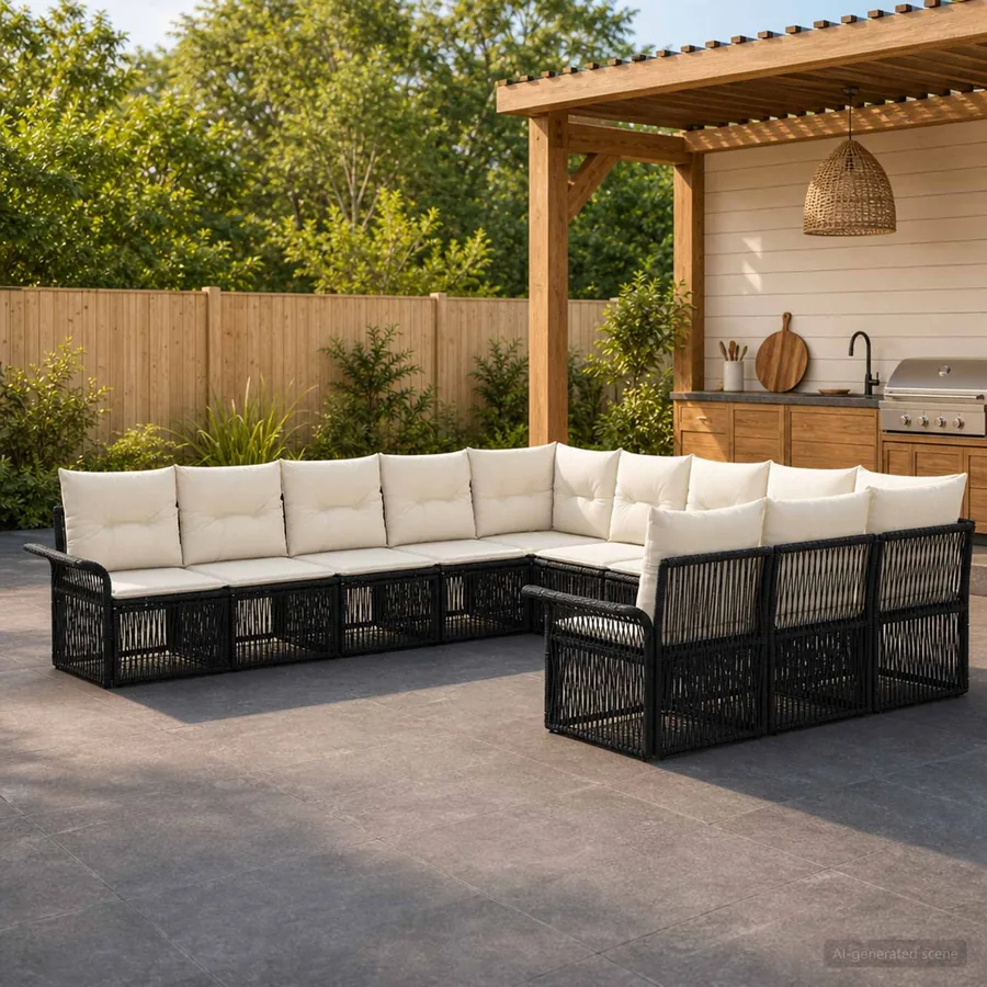 Ensemble de canapé de jardin 11 pcs Noir polyrotin