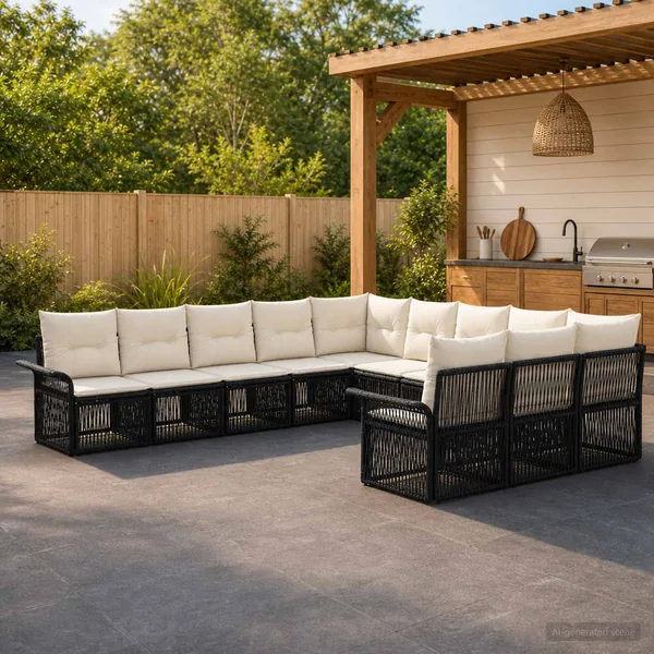 Ensemble de canapé de jardin 11 pcs Noir polyrotin