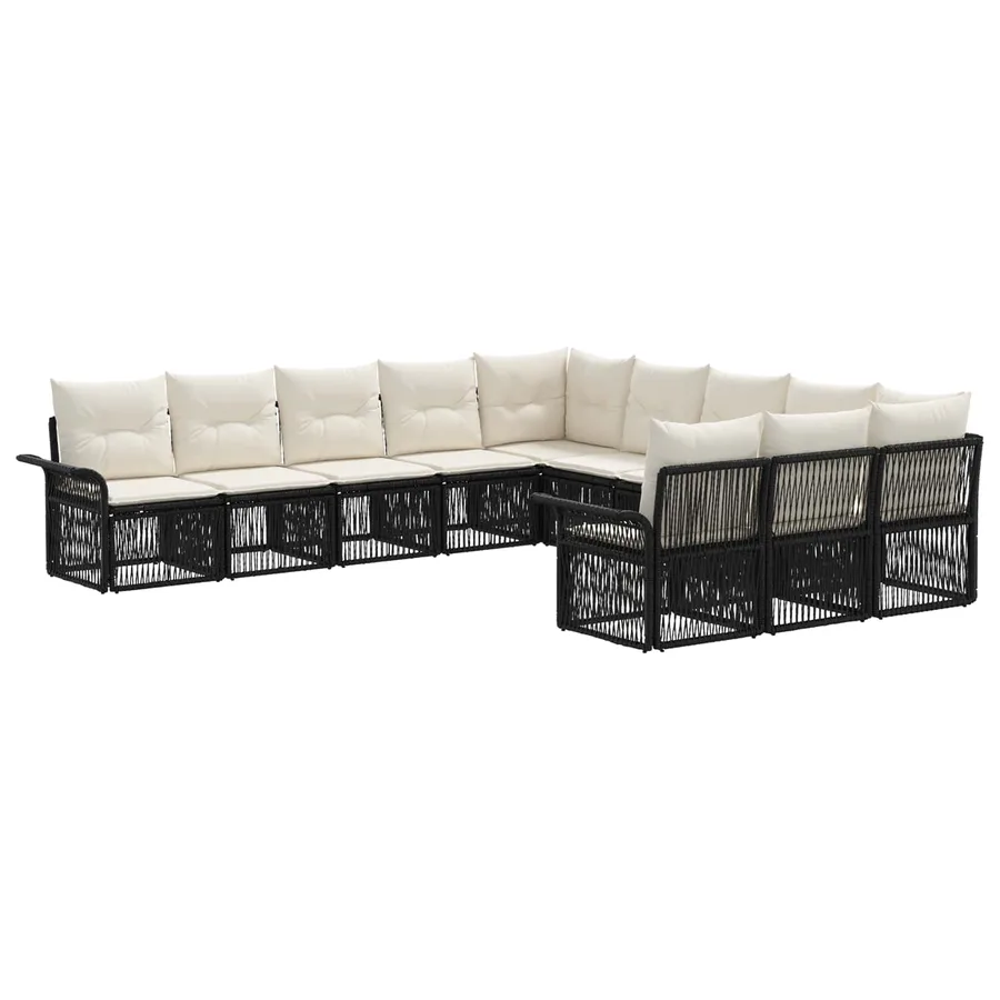 Ensemble de canapé de jardin 11 pcs Noir polyrotin - 2