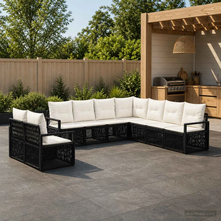 Ensemble de canapé de jardin 9 pcs Noir polyrotin