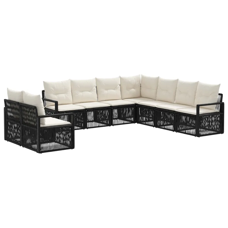 Ensemble de canapé de jardin 9 pcs Noir polyrotin - 2