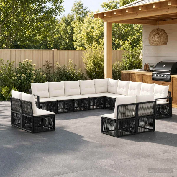 Ensemble de canapé de jardin 13 pcs Noir polyrotin
