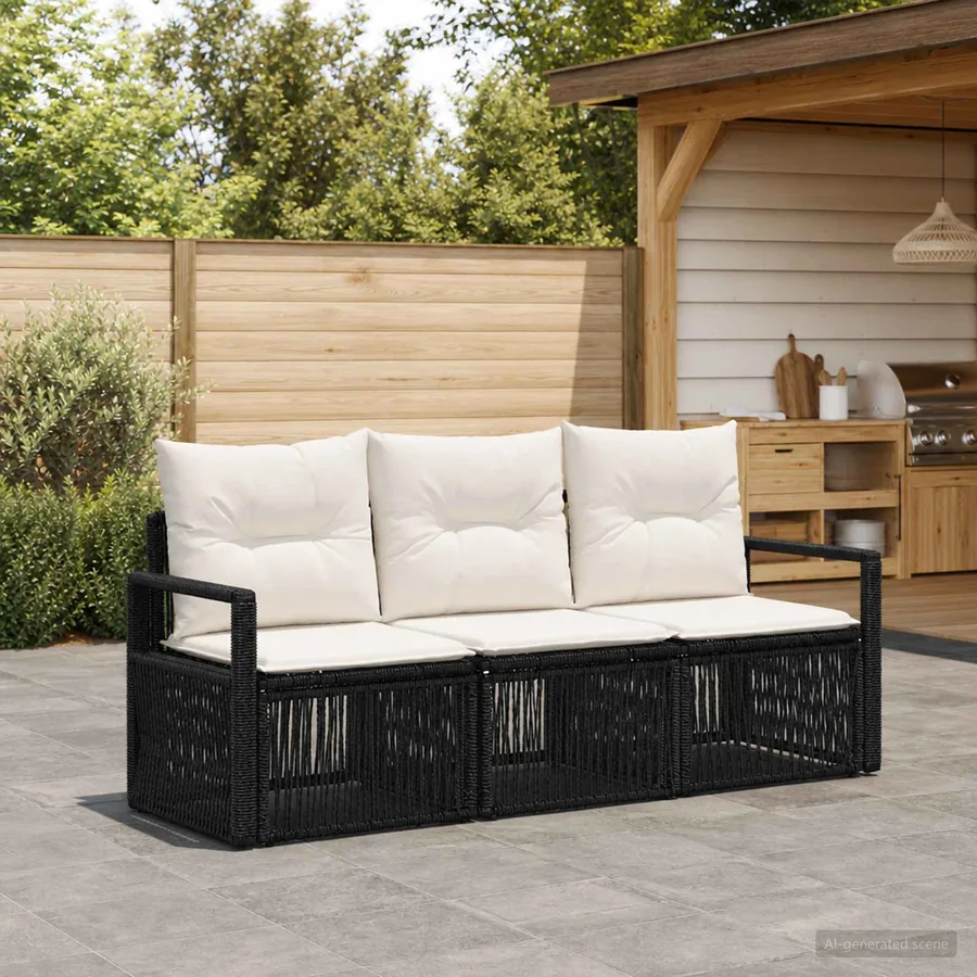 Ensemble de canapé de jardin 3 pcs Noir polyrotin