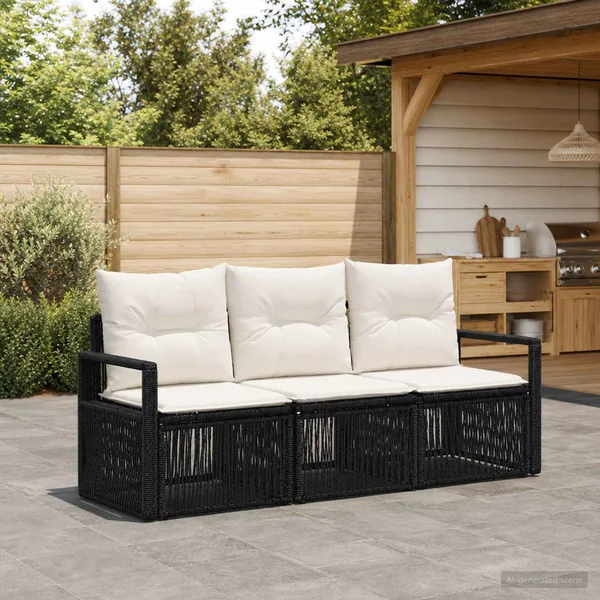 Ensemble de canapé de jardin 3 pcs Noir polyrotin