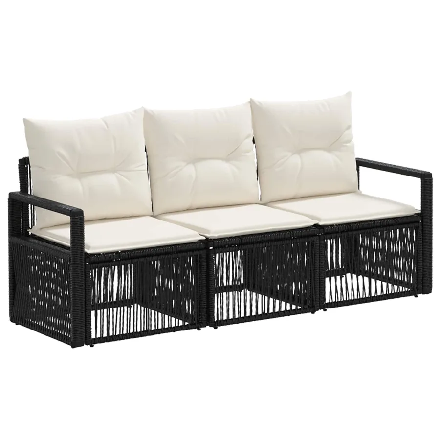Ensemble de canapé de jardin 3 pcs Noir polyrotin - 2