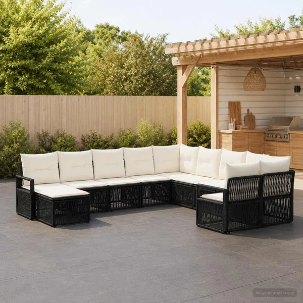 Ensemble de canapé de jardin 11 pcs Noir polyrotin