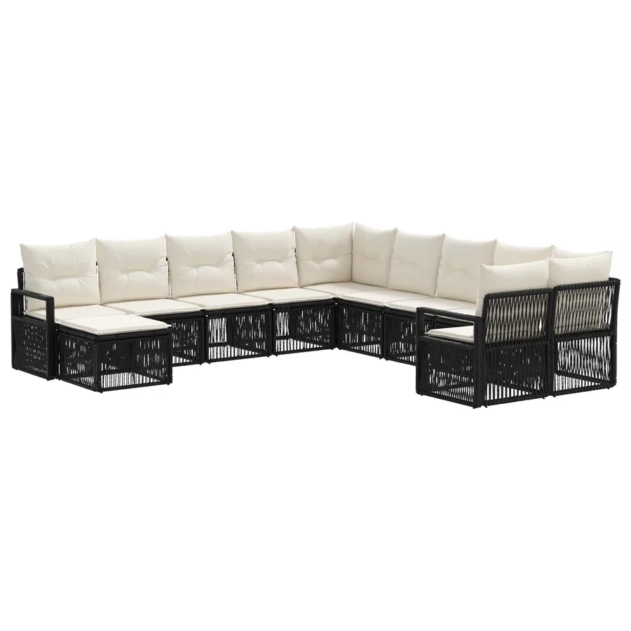 Ensemble de canapé de jardin 11 pcs Noir polyrotin - 2