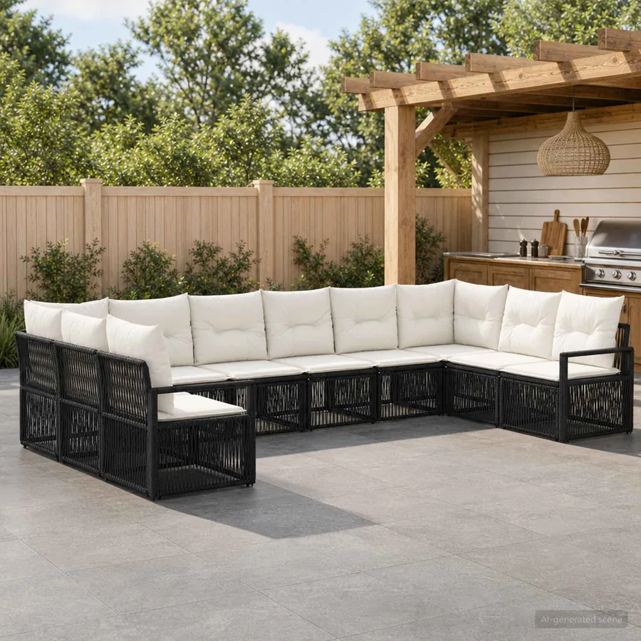 Ensemble de canapé de jardin 10 pcs Noir polyrotin
